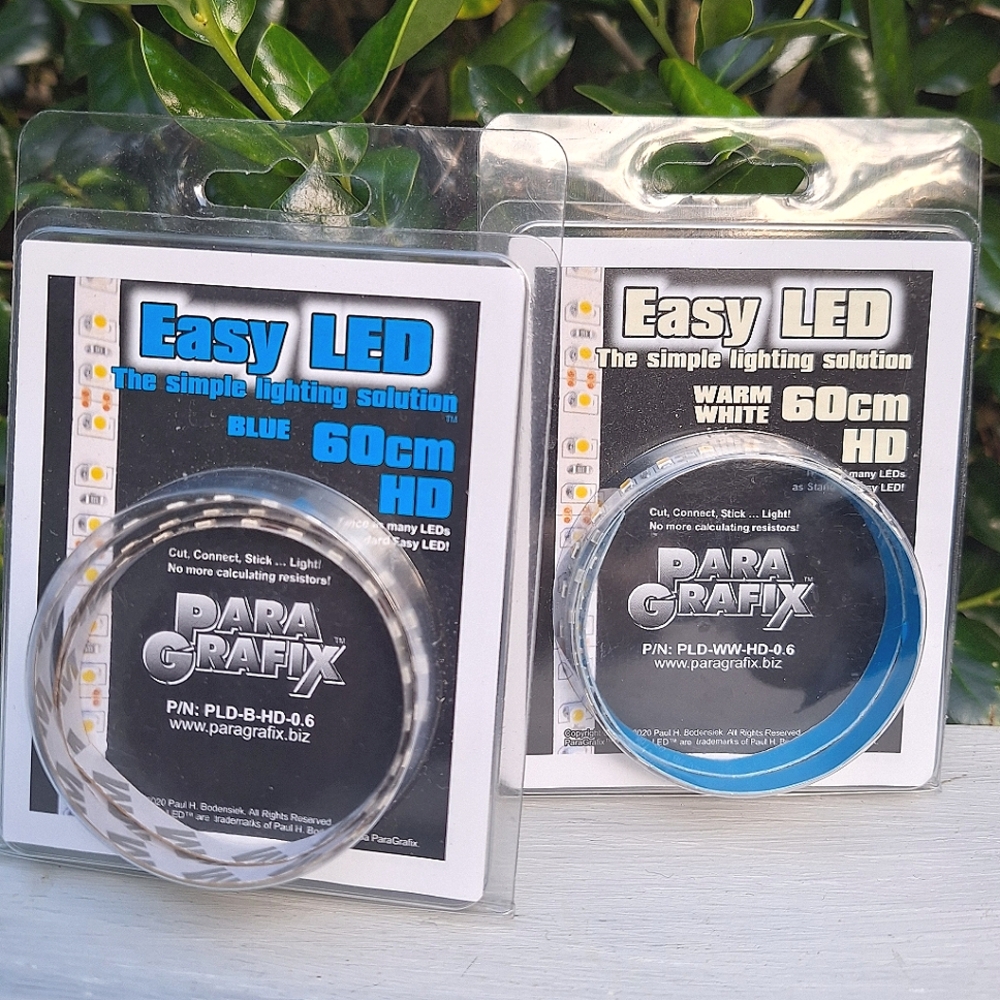 2 LED Light Strips Blue Soft White New with Tags Adhesive Back 24 inch set of 2